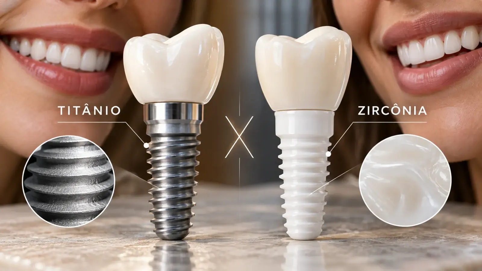 Implante dentário de titânio x zircônia em Nova Lima: qual a diferença e quando escolher cada um
