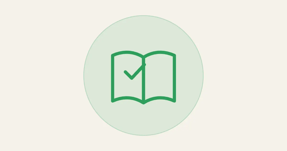 Ícone de livro aberto com sinal de verificado